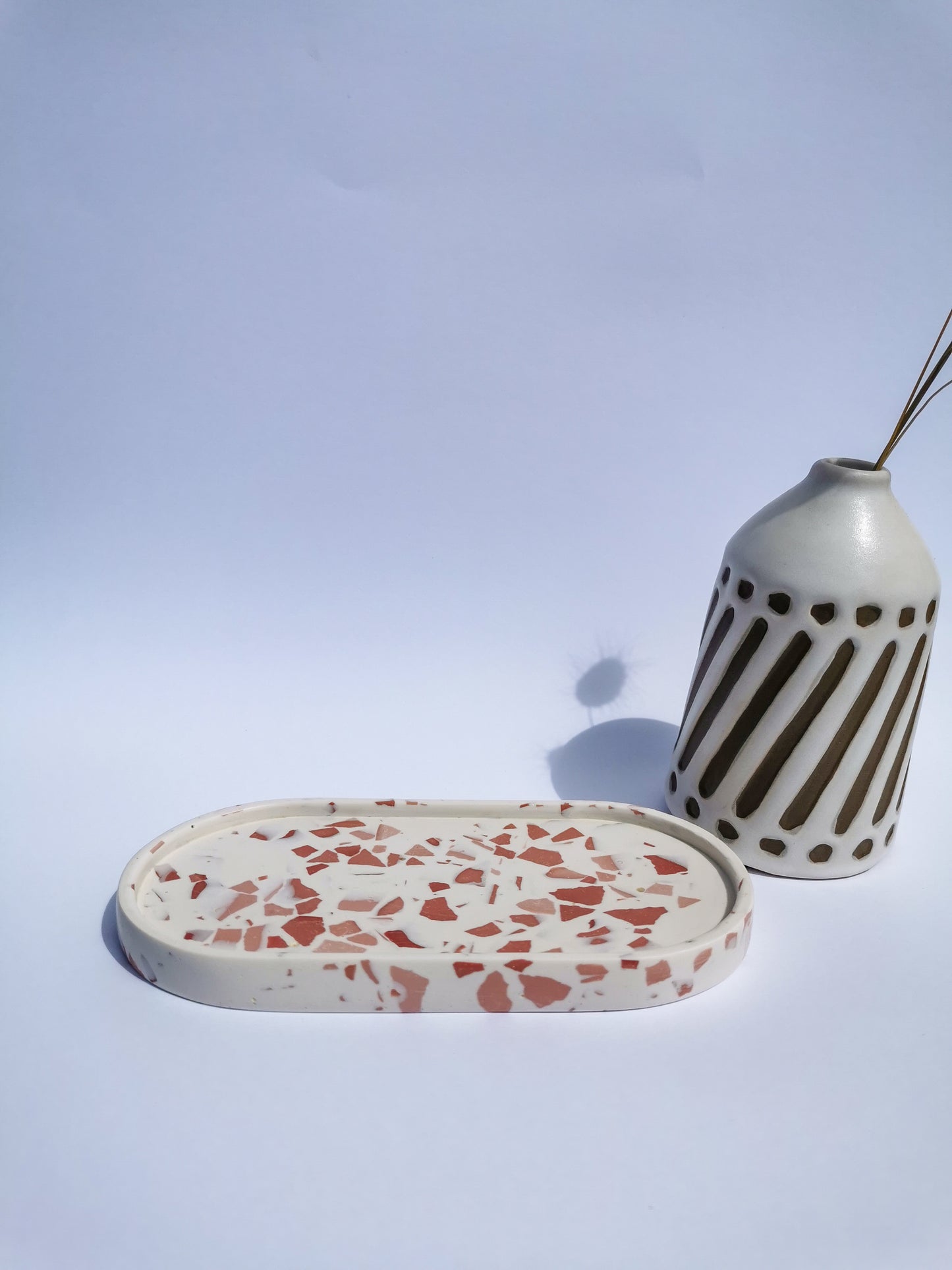 White Trinket Tray with Pink/ Terracotta Terrazzo Chips