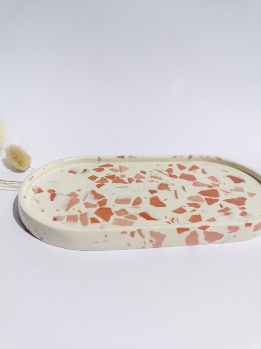 White Trinket Tray with Pink/ Terracotta Terrazzo Chips